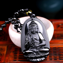 High Quality Unique Natural Black Obsidian Carved Buddha Lucky Amulet Pendant Necklace For Women Men pendants Jade Jewelry
